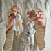 Set of Two Adorable White Wool Hanging Mice