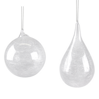 Set of Two Assorted Clear Ball and Teardrop with Glass Shreds Baubles - 8cm