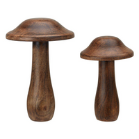 Set of Two Brown Wooden Mushrooms | Annie Mo's