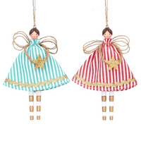 Set of Two New England Multi Stripe Resin and Fabric Fairies | Annie Mo's