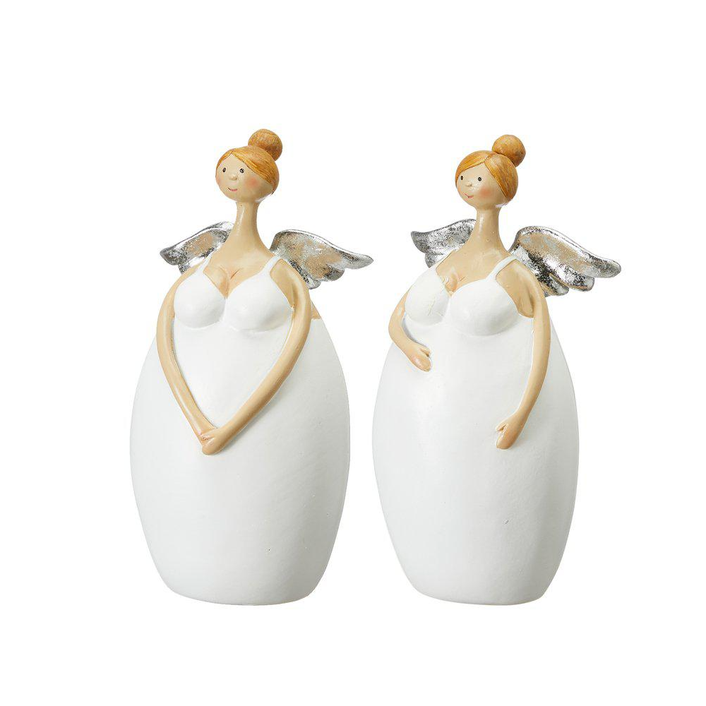 Set of Two Shapely White and Silver Standing Angels 17cm | Annie Mo's