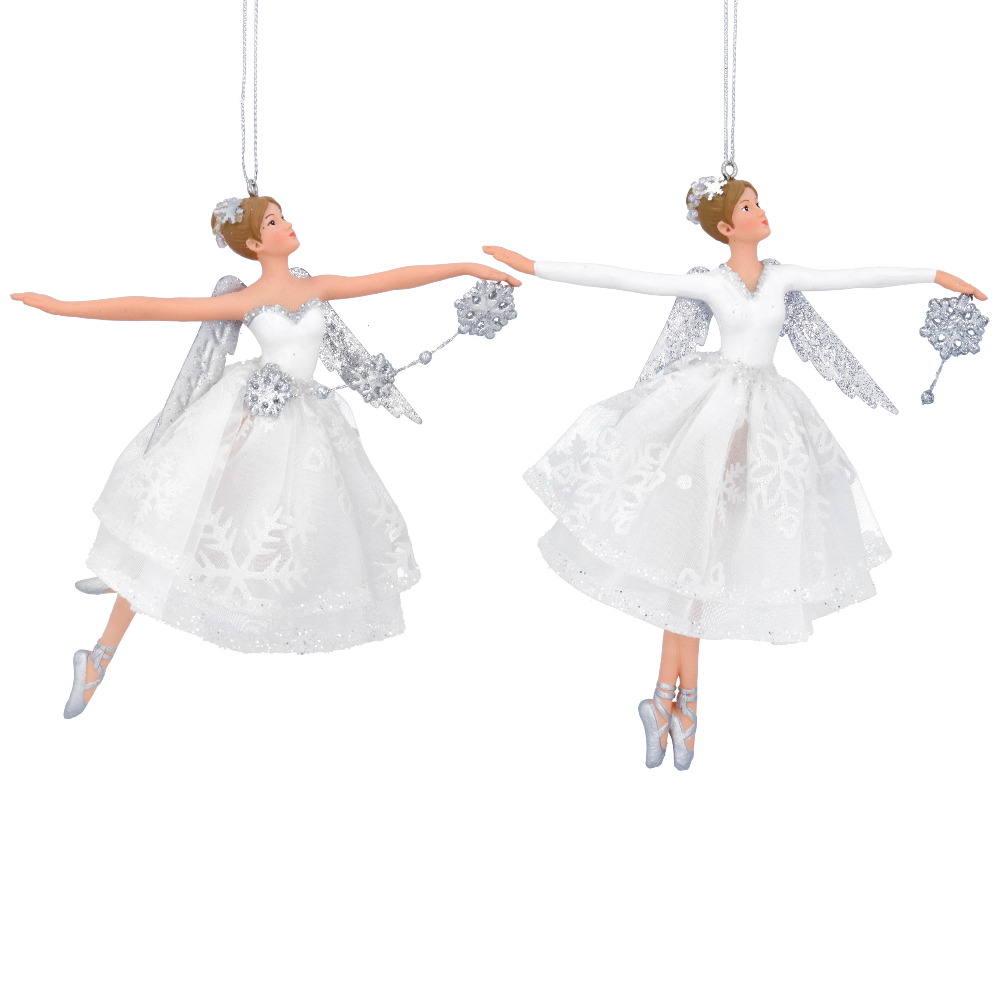 Two Assorted Hanging White and Silver Resin and Fabric Dancing Fairy