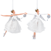 Two Assorted Hanging White and Silver Resin and Fabric Dancing Fairy