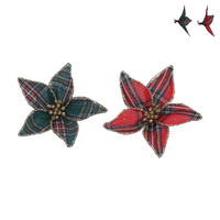 Two Assorted Tartan Fabric Poinsettia Clips | Annie Mo's