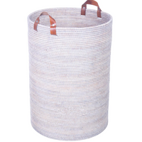 Rattan Round Laundry Round Laundry Basket with Leather Handles 70cm