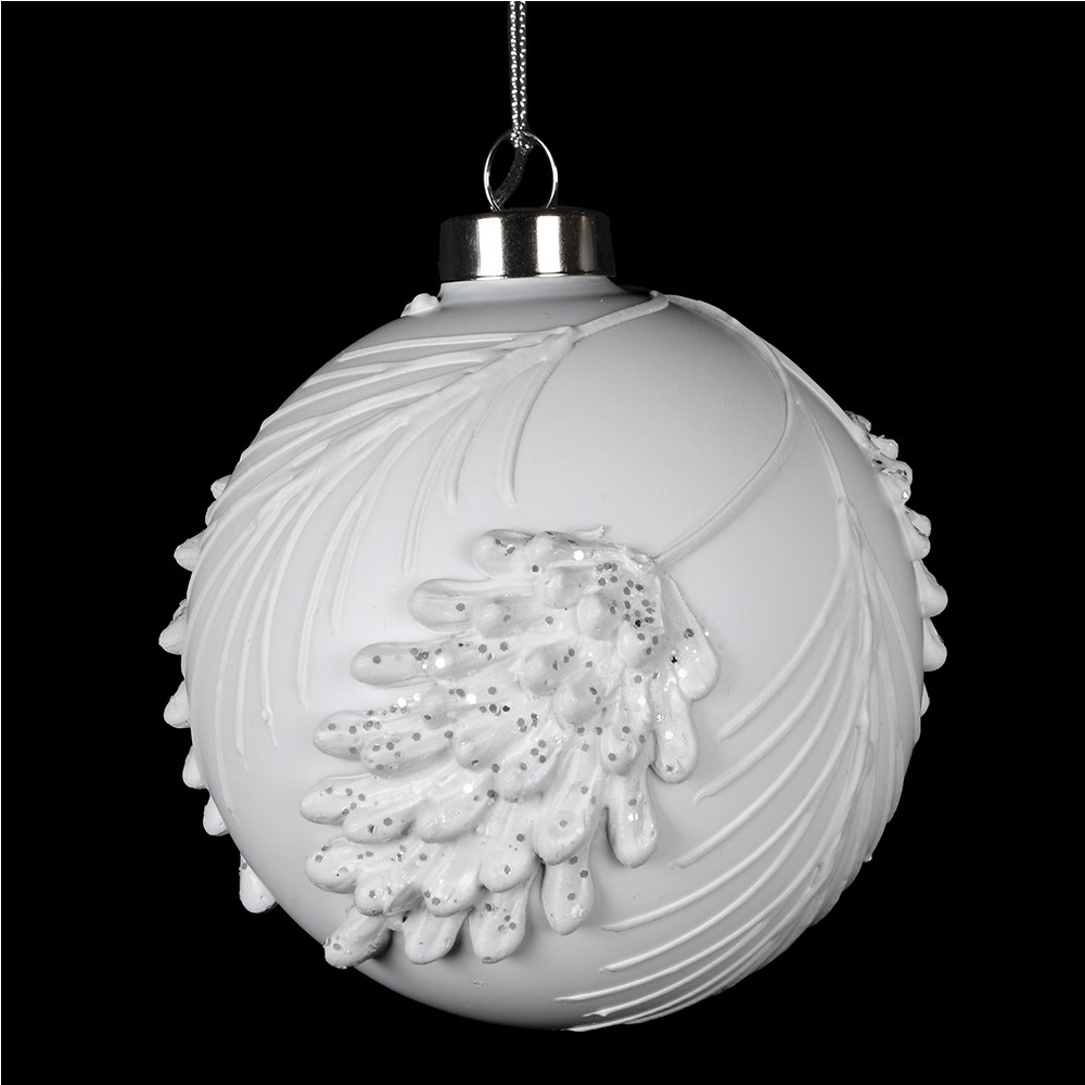 White Frosted Leaf Bauble 9cm | Annie Mo's