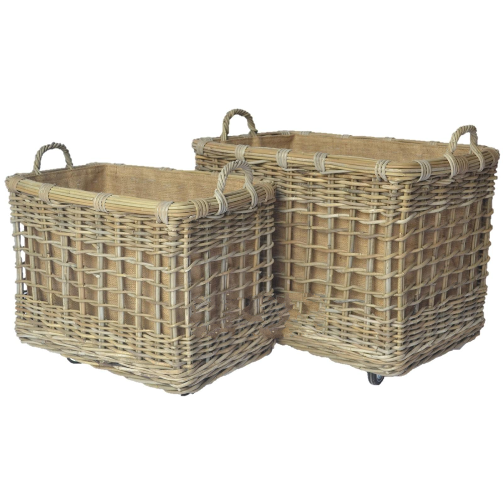 Jute Lined Open Weave Baskets with Ear Handles and Wheels | Annie Mo's