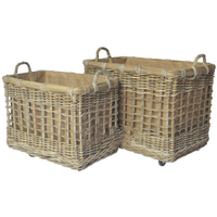 Jute Lined Open Weave Baskets with Ear Handles and Wheels | Annie Mo's