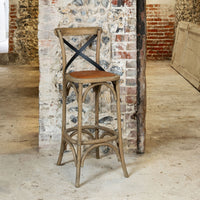 Iron and Rattan Cross Back Bar Stool | Annie Mo's