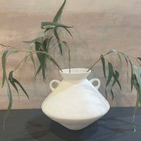White Bulbous Jar Vase with Handles 24cm