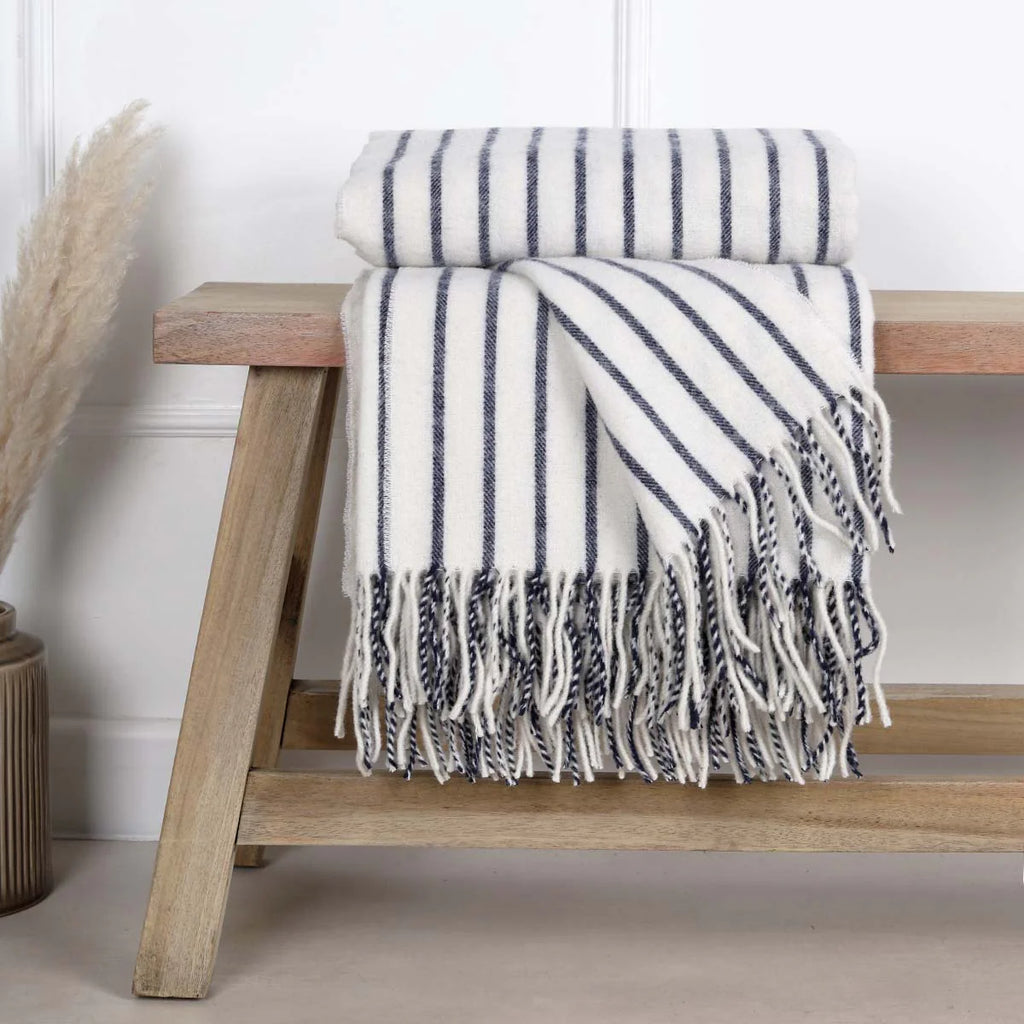 Blue Stripe Pure Wool Throw 180cm | Annie Mo's