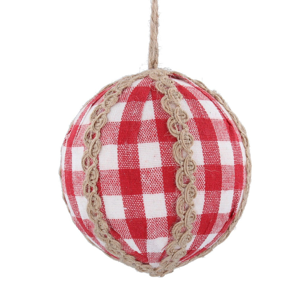 Red Gingham Fabric Bauble with Natural Braid | Annie Mo's