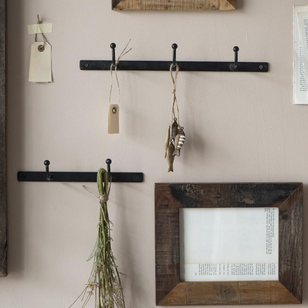 Three Hook Wall Rack - Distressed Metal 38cm