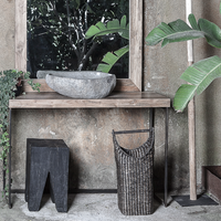 Black TRIANGLE Natural Teak Stool 30cm