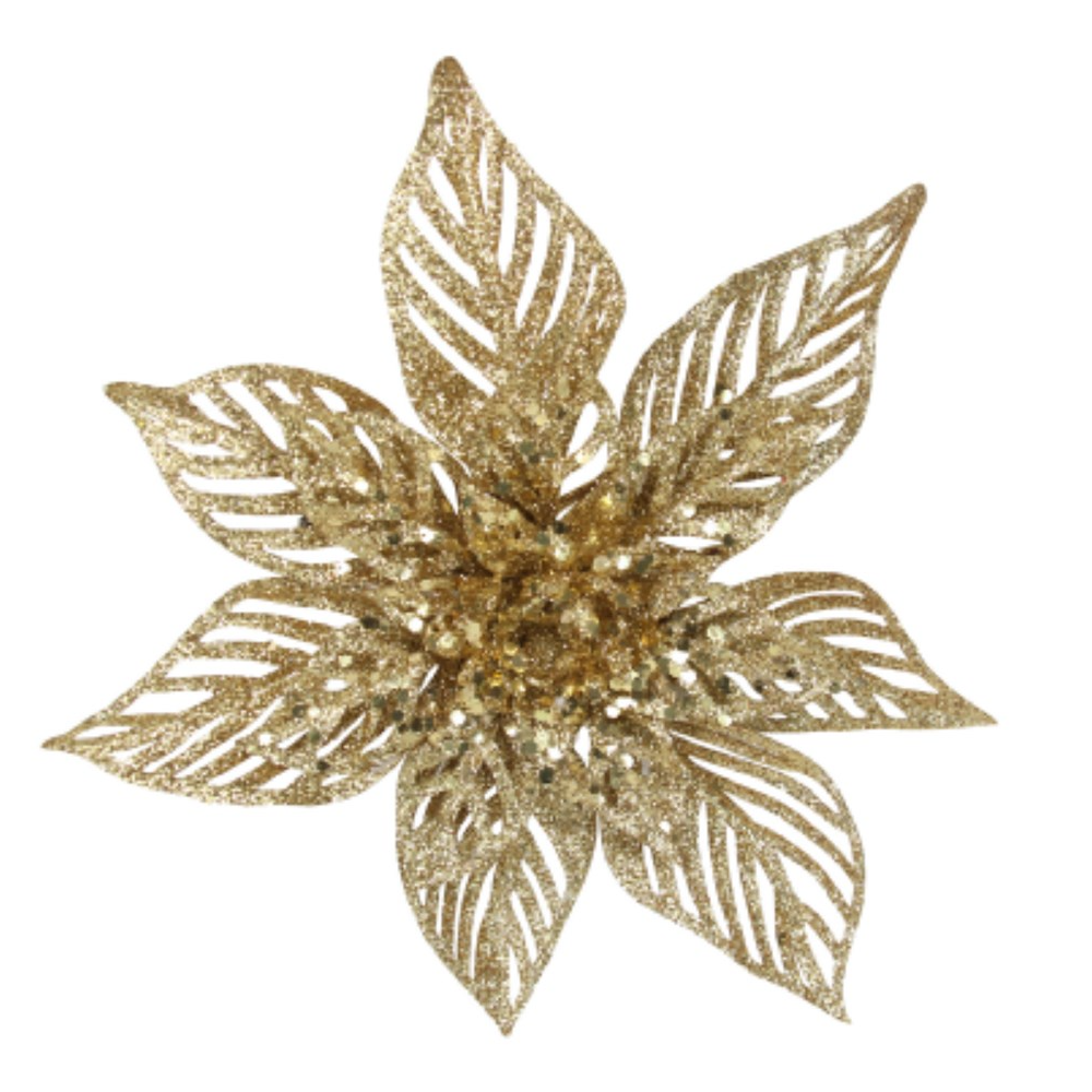 Large Gold Glitter Acrylic Poinsettia Clip 22cm | Annie Mo's