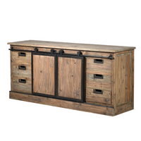 Reclaimed Pine Six Drawer Sideboard with Double Sliding Doors 180cm | Annie Mo's