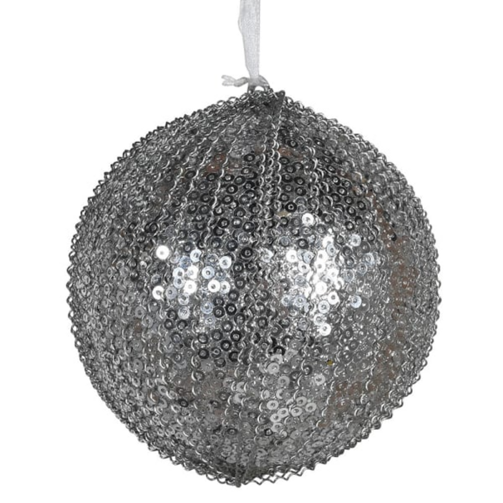 Silver Sequin Bead Bauble 9cm | Annie Mo's