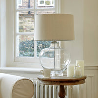 Clear Glass Table Lamp with Linen Shade - Room Shot | Annie Mo's