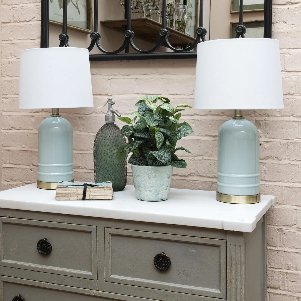 Set of Two Glass Lamps With Off White Shade | Annie Mo's